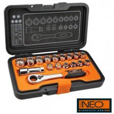 NEO TOOLS gola sada s průchozí ráčnou 08-615