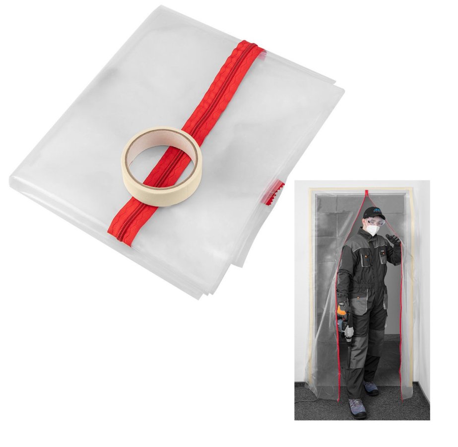 NEO TOOLS 49-801 protiprachová igelitová dveřní clona se zipem 2,14 x 1,21m tvar "I" Obrázek