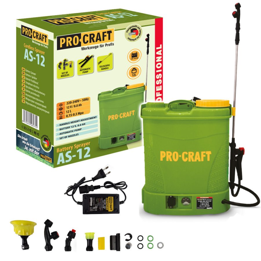 PROCRAFT AS-12 aku zádový zahradní postřikovač LiIon 12V 8Ah 12 lit. Obrázek