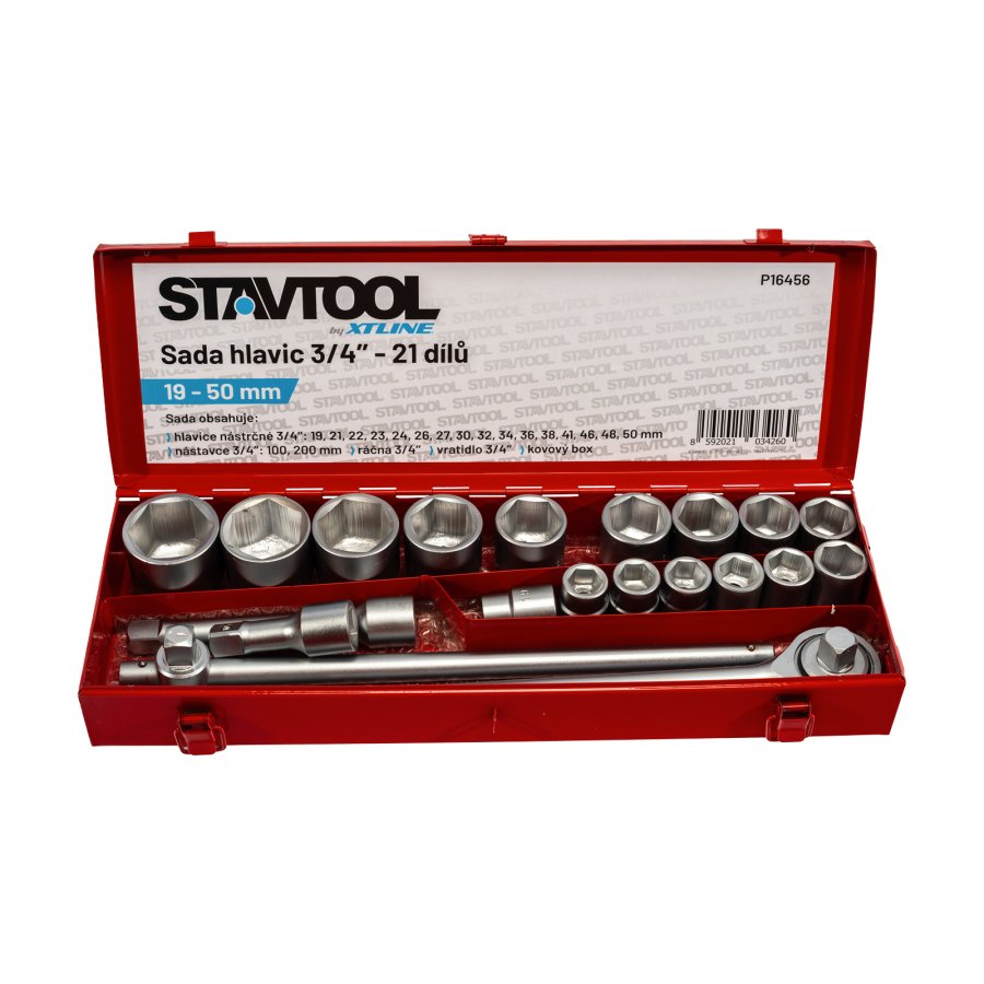 STAVTOOL P16456 gola sada 3/4" 19-50 mm 21 dílů kovový box