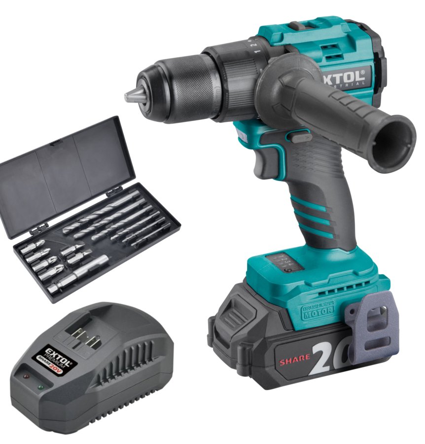 EXTOL INDUSTRIAL 8791806 příklepová aku vrtačka SHARE20V LiIon 1x 2Ah, BRUSHLESS