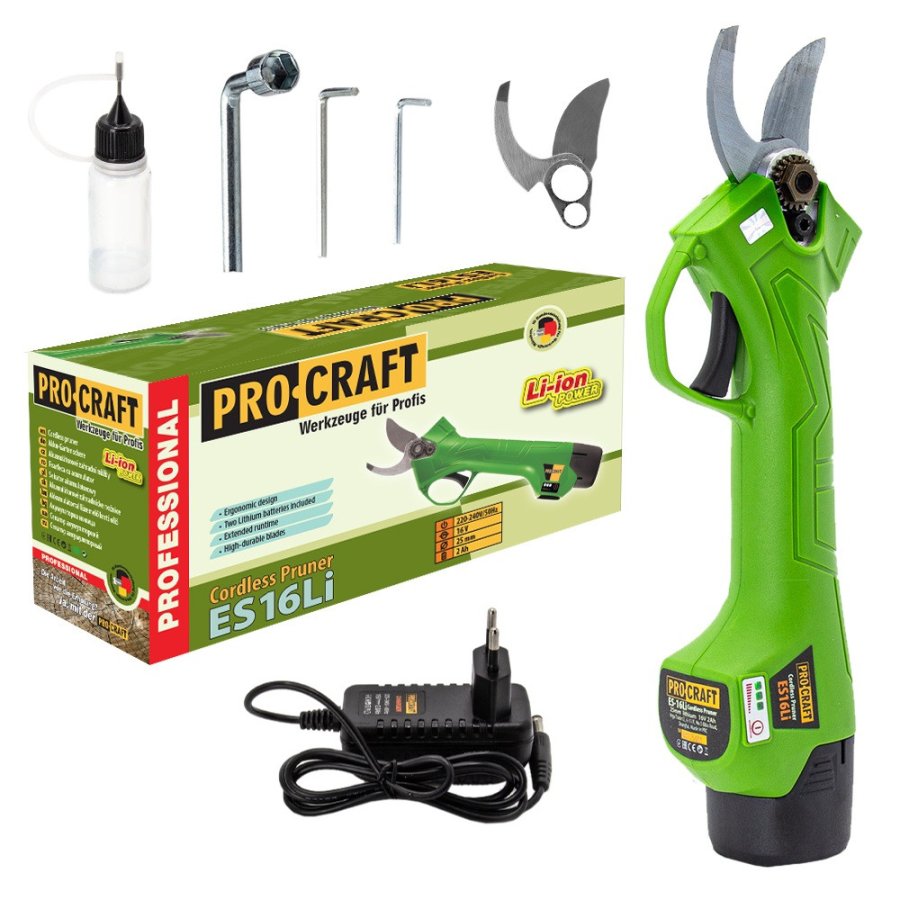 PROCRAFT ES16Li1B zahradní aku nůžky na větve LiIon 16V 1x 2Ah