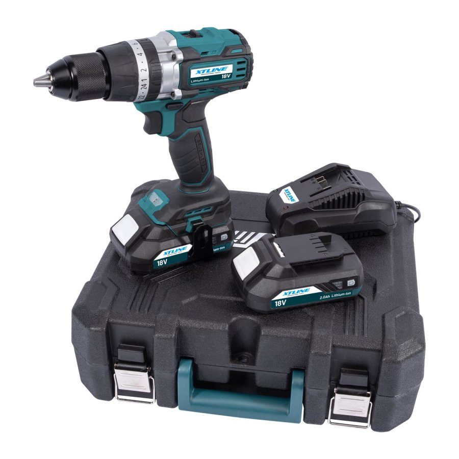 XTline XT102861 aku vrtačka příklepová 18V, 2x 2Ah LiIon, BRUSHLESS + kufr