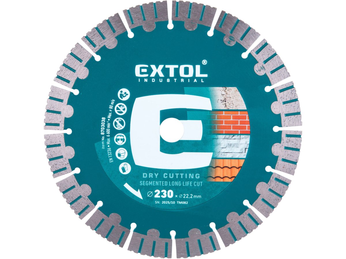EXTOL INDUSTRIAL 8703038 kotouč diamantový 230x22,2x2,6mm Long Life Cut suché řezání