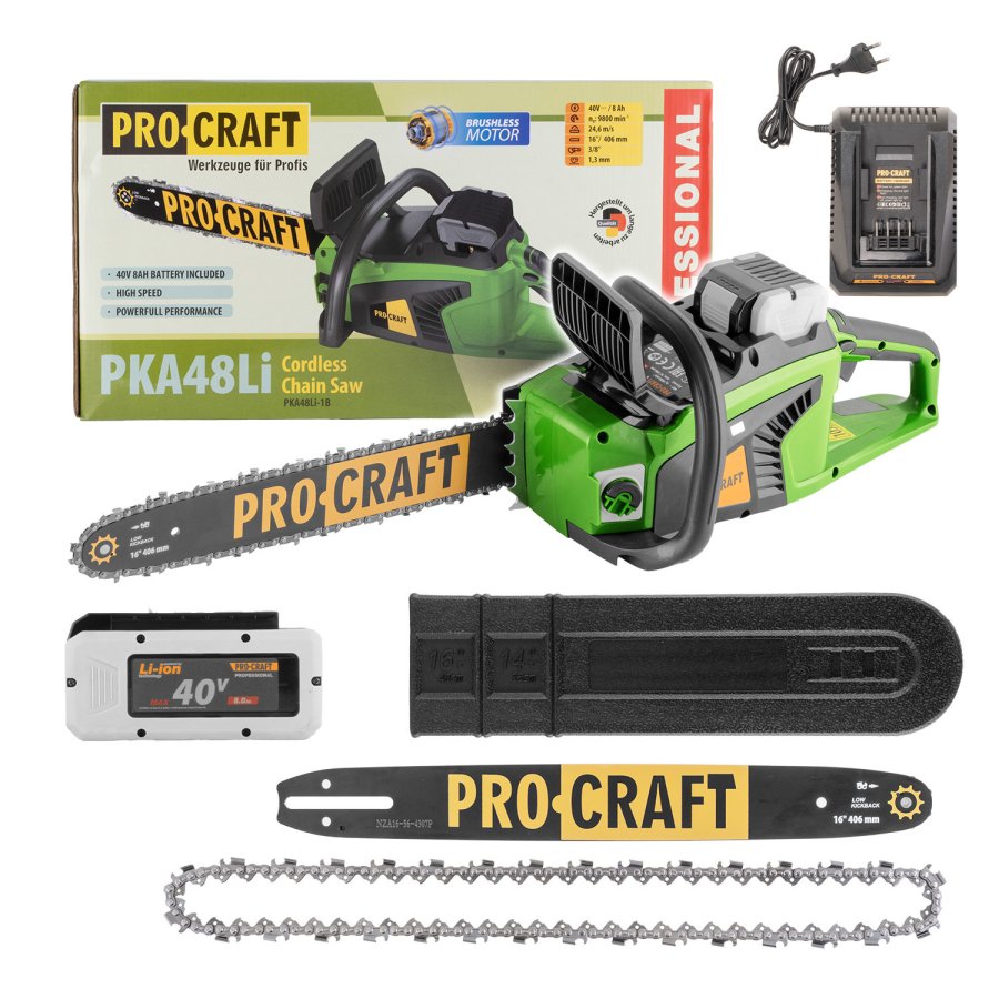 PROCRAFT PKA48Li bezuhlíková aku řetězová pila 40cm LiIon 40V 8Ah