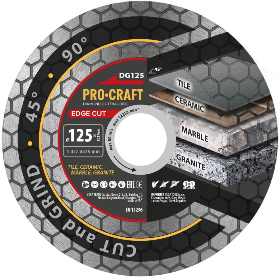 Levně PROCRAFT DG125 diamantový kotouč 125mm řezací a brousící Edge Cut