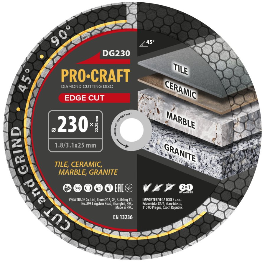 Levně PROCRAFT DG230 diamantový kotouč 230mm řezací a brousící Edge Cut