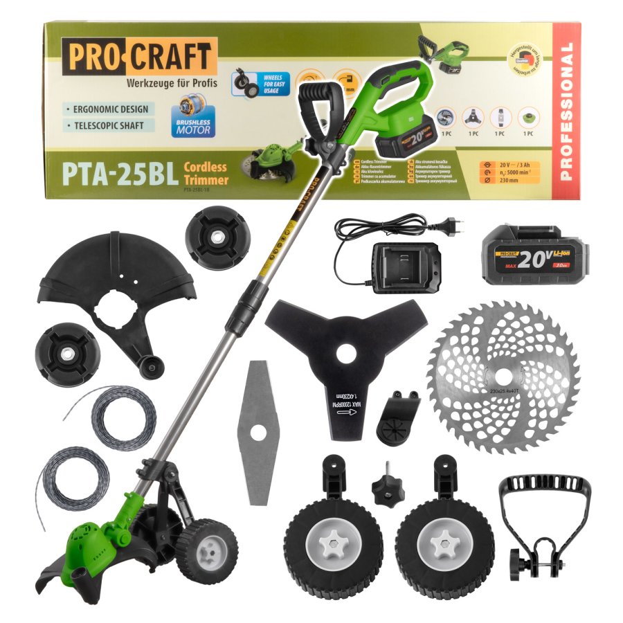 PROCRAFT PTA-25BL-1B aku vyžínač bezuhlíkový 20V LiIon 3Ah