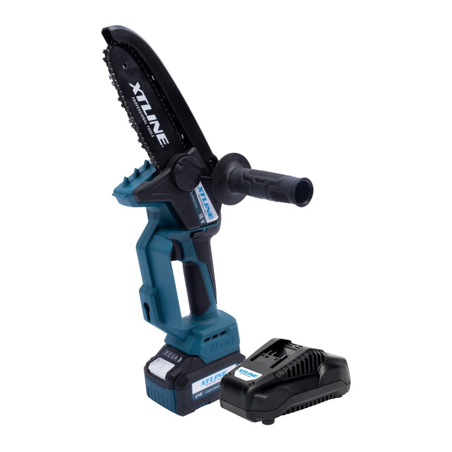 XTline XT102972-1B2 aku řetězová mini pila bezuhlíková 18 V LiIon 2 Ah nabíječka 2,4A