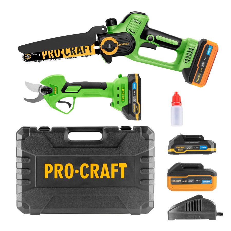 PROCRAFT PA168SET sada aku pila PKA35Li a nůžky na větve ES25Li 20V LiIon 2+4 Ah