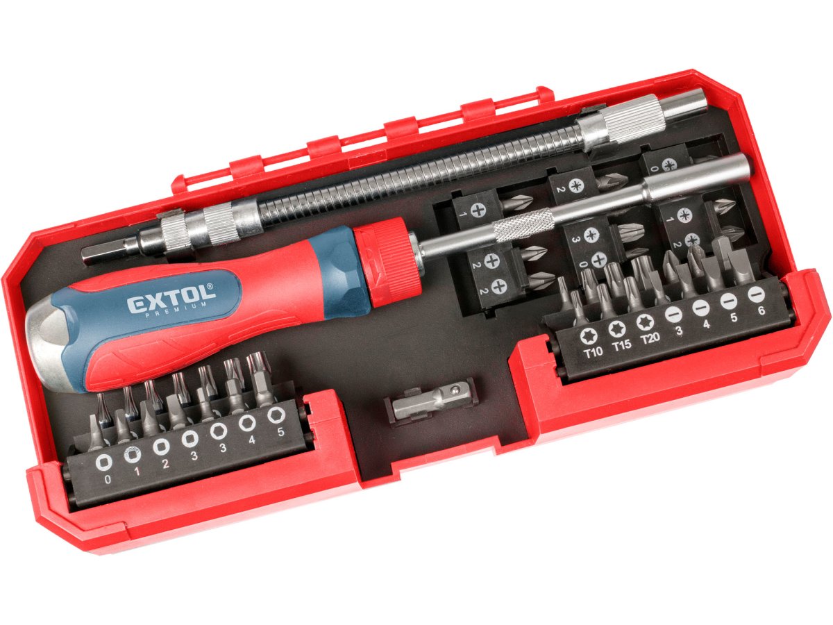 EXTOL PREMIUM 8819157 sada bitů s ráčnovým šroubovákem 43ks CrV