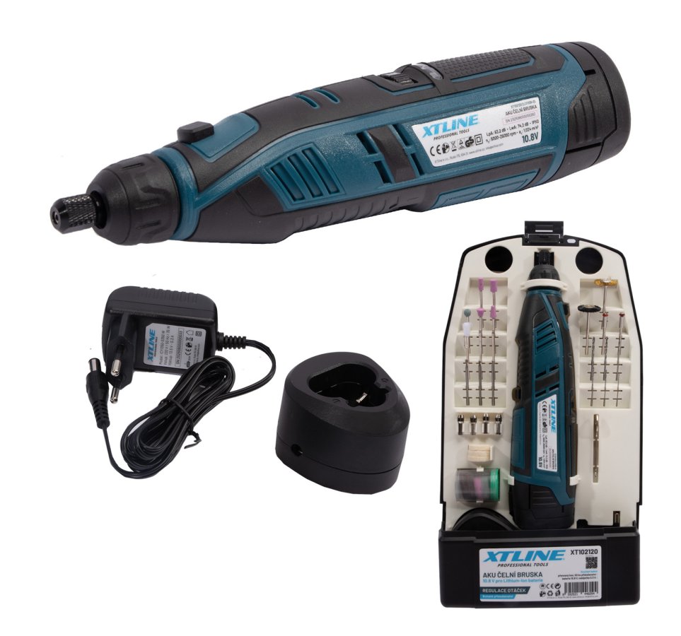 XTline XT102120 přímá aku bruska 10,8 V 2Ah s příslušenstvím