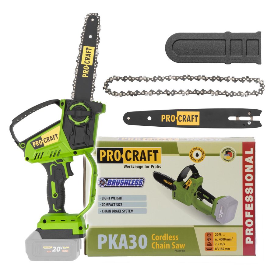 PROCRAFT PKA30 bezuhlíková jednoruční aku řetězová pila 18,5cm LiIon 20V, bez aku