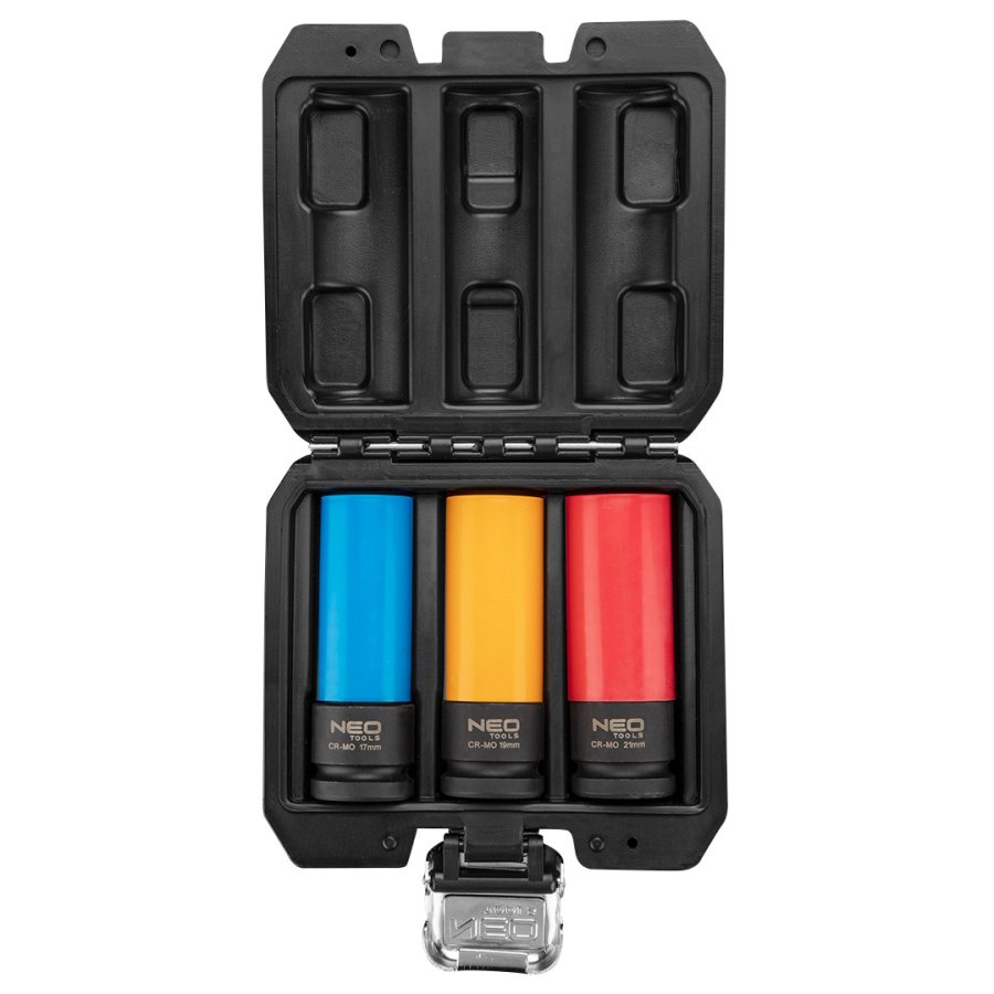 NEO TOOLS 12-350 sada rázových hlavic 1/2" 17, 19, 21mm na litá kola a AL disky