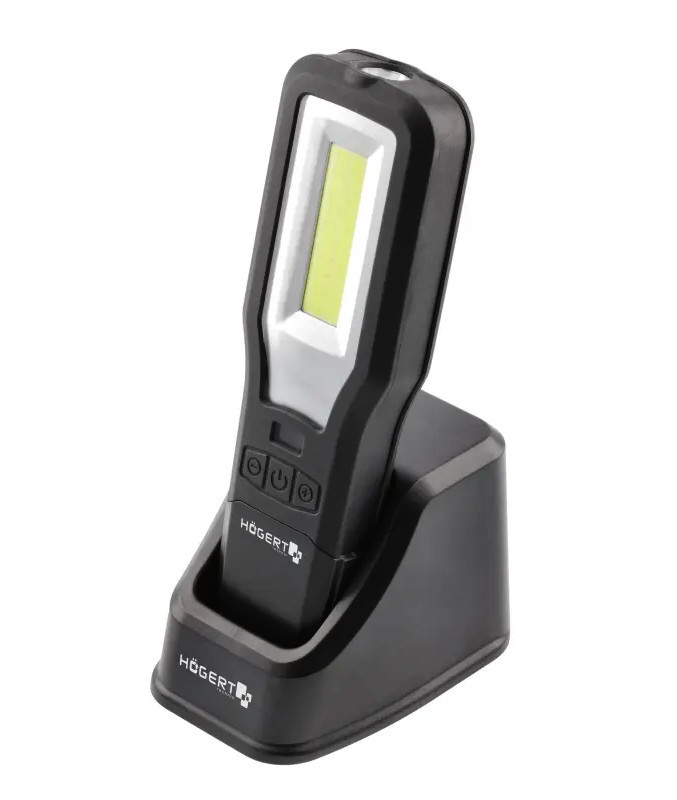 HOGERT HT1E408 dílenská aku svítilna s nabíjecí základnou 3,7V LiIon 2Ah USB Powerbanka
