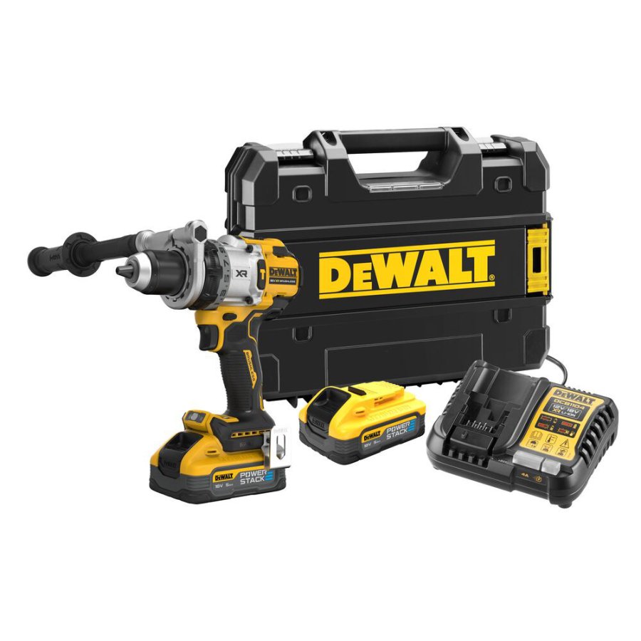 DeWALT DCD1007H2T (2x5Ah) příklepová aku vrtačka s nabíječkou a sadou baterií PowerStack
