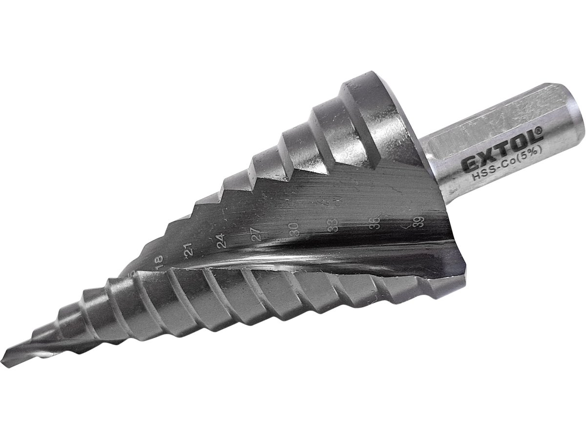EXTOL INDUSTRIAL 8701195 vrták stupňovitý 4-39mm, po 3mm HSS-Co s lamačem třísek na nerez