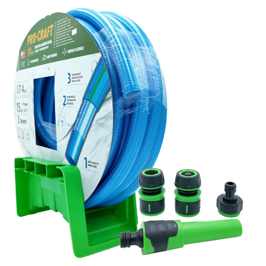PROCRAFT PR-3KGH1915F zahradní hadice 3/4" 15m modrá + koncovky, postřikovač, držák