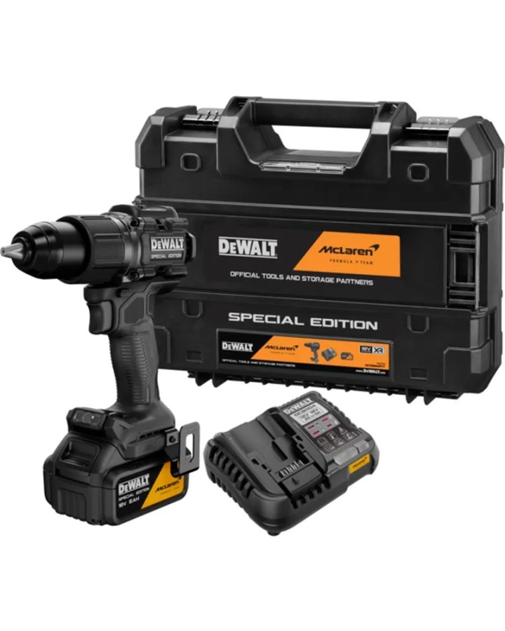 DeWALT DCD86MP1T bezuhlíková aku vrtačka s příklepem XR 18V 1x 5Ah LiIon edice McLaren