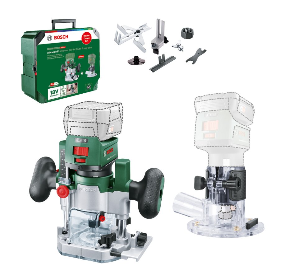 BOSCH AdvancedTrimRouter 18V-8 (verze bez aku) aku ohraňovací frézka + frézovací koš