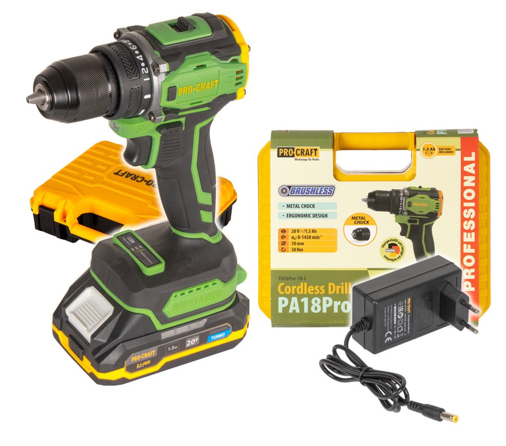 PROCRAFT PA18Pro aku vrtačka bezuhlíková 20V 1x 1,5Ah LiIon PA18Pro-1B-C Obrázek