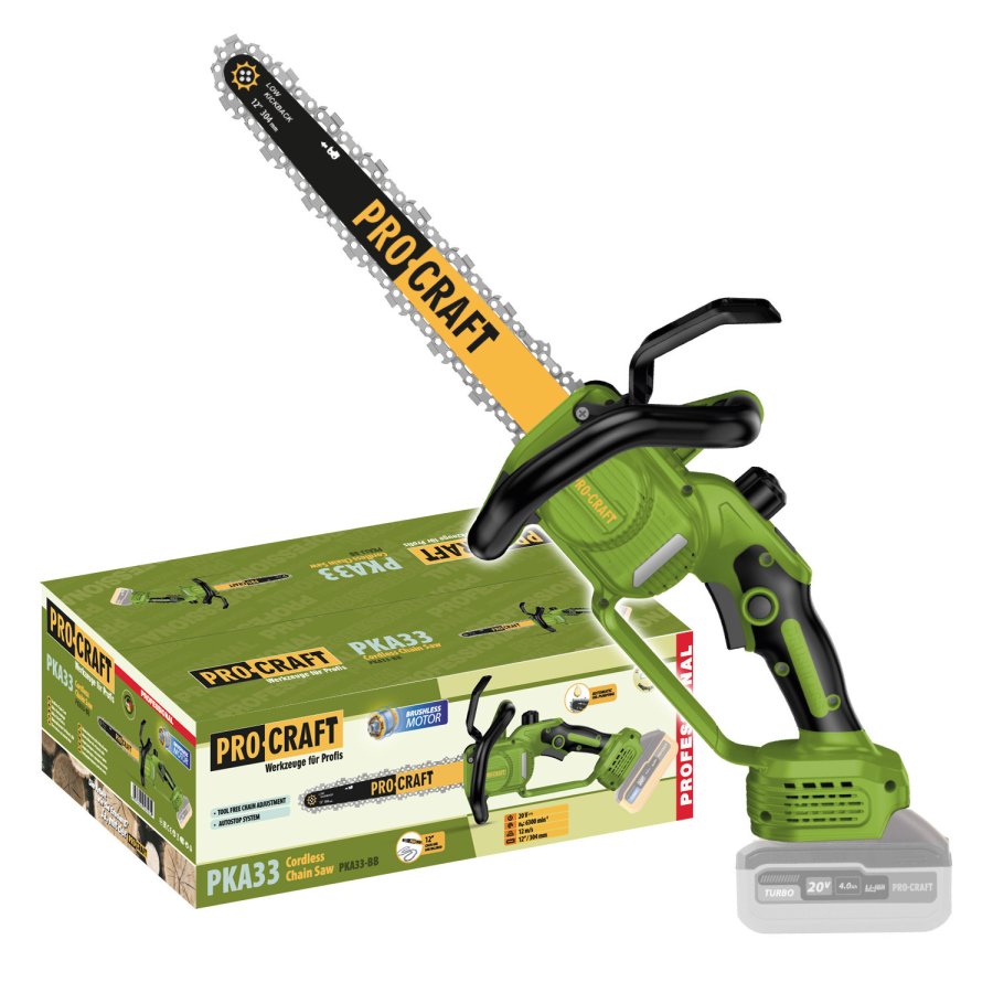 PROCRAFT PKA33-BB bezuhlíková aku řetězová pila 30,4cm LiIon 20V bez aku