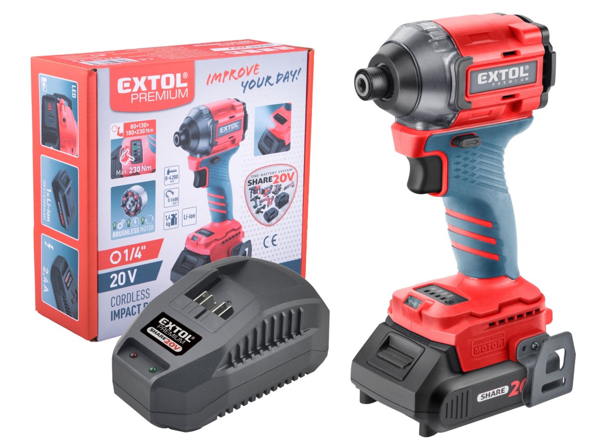 EXTOL PREMIUM 8891814 aku rázový utahovák 1/4" bezuhlíkový SHARE20V 20V LiIon 1x 2Ah Obrázek