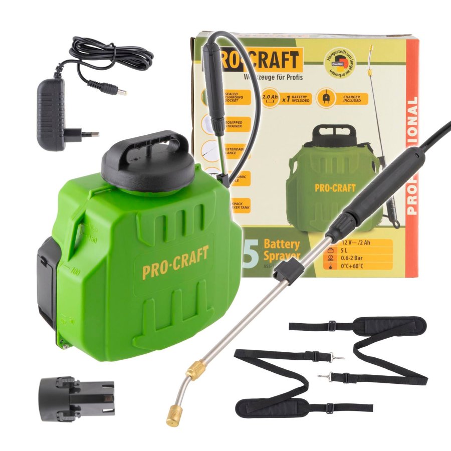 PROCRAFT AS5 aku postřikovač zádový 5 lit. LiIon 12V 2Ah