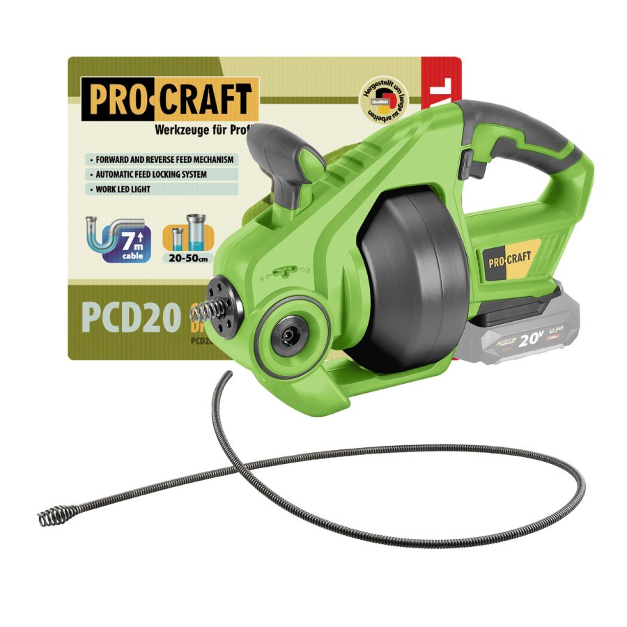 PROCRAFT PCD20 aku protahovací čistící pero na potrubí 7m LiIon 20V, bez aku (PCD20-BB)