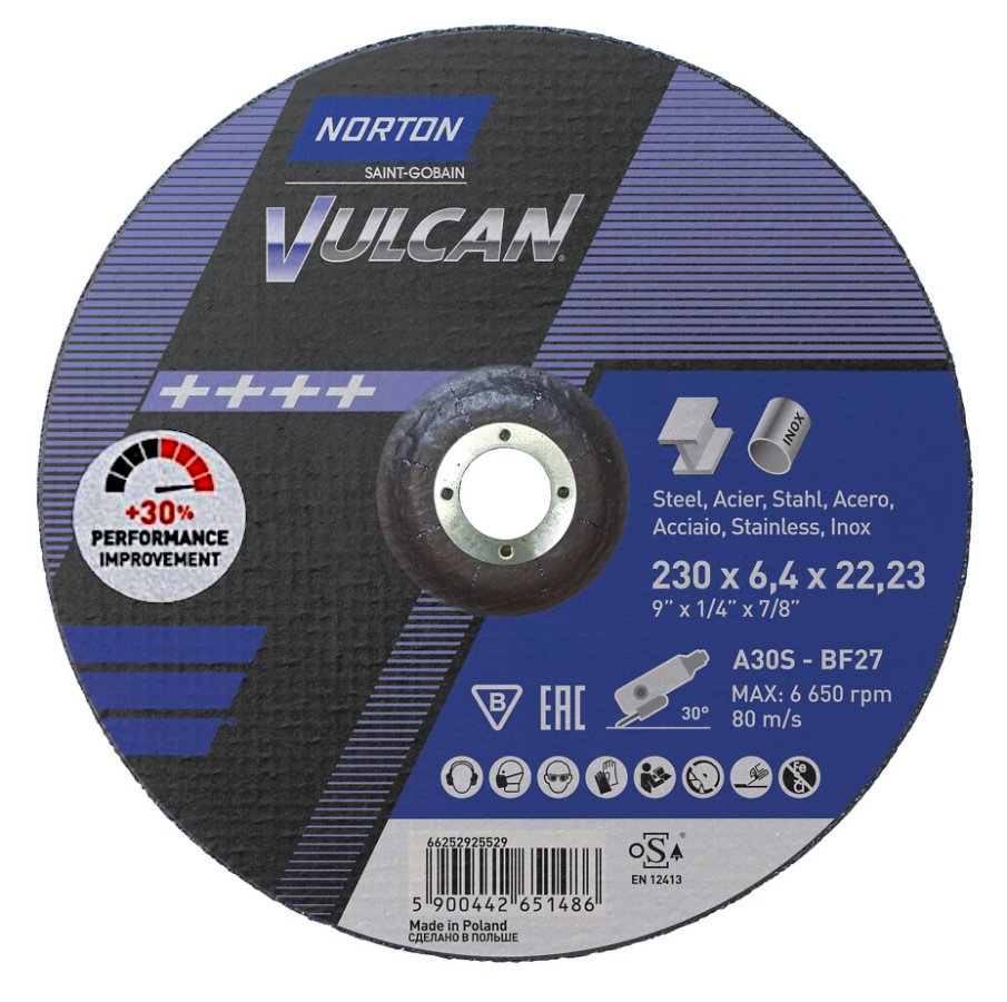 Norton VULCAN 230x6,4mm A30S-BF27 brusný kotouč na nerez a ocel 66252925529