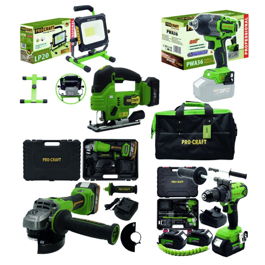 PROCRAFT MAXISET1 sada aku nářadí 20V 5 dílů + brašna + 3x baterie 4Ah, 2x nabíječka Obrázek
