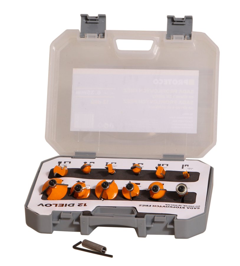 PROTECO 10-SF-12 sada tvarových fréz na dřevo, 12ks, 8mm