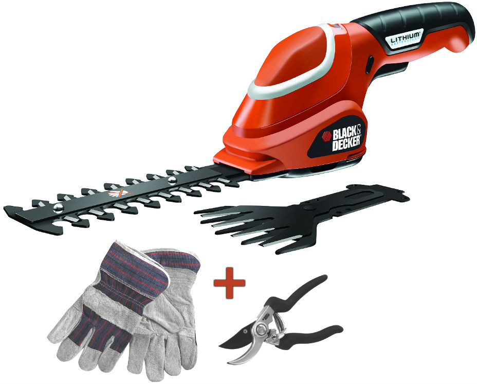 BLACK&DECKER GSL700KIT aku nůžky na trávu a keře 7,2V Lion + rukavice a nůžky Obrázek