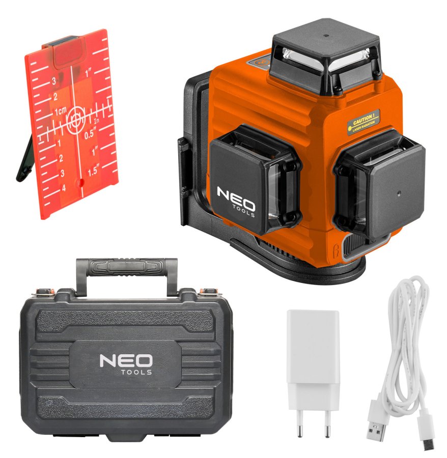 NEO TOOLS 75-104 křížový samonivelační 3D laser 3x 360° 15m s červeným paprskem, LiIon