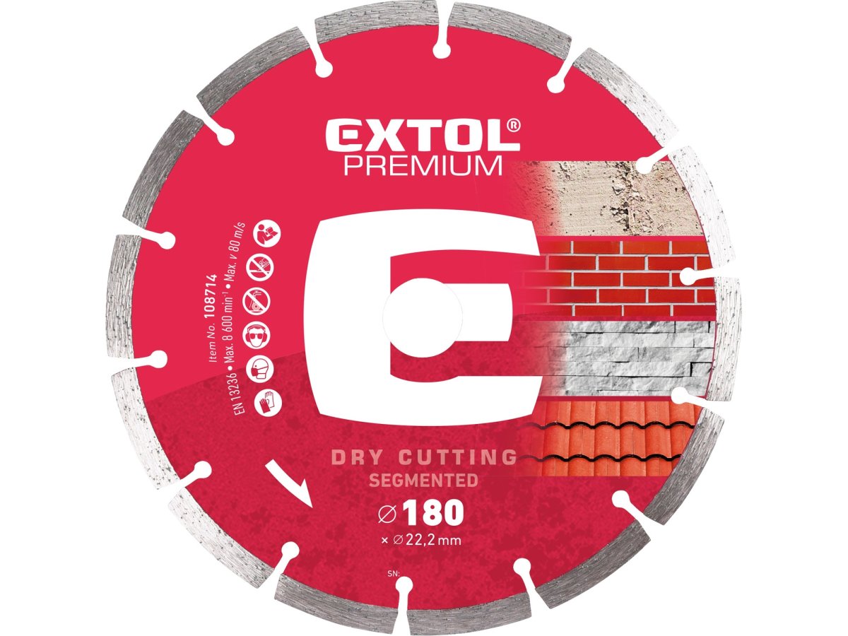 EXTOL PREMIUM 108714 kotouč diamantový řezný segmentový, 180x22,2mm