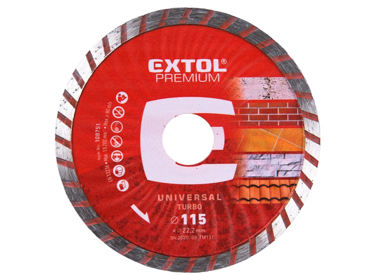 EXTOL PREMIUM 108751 kotouč diamantový řezný TURBO, 115x22,2mm