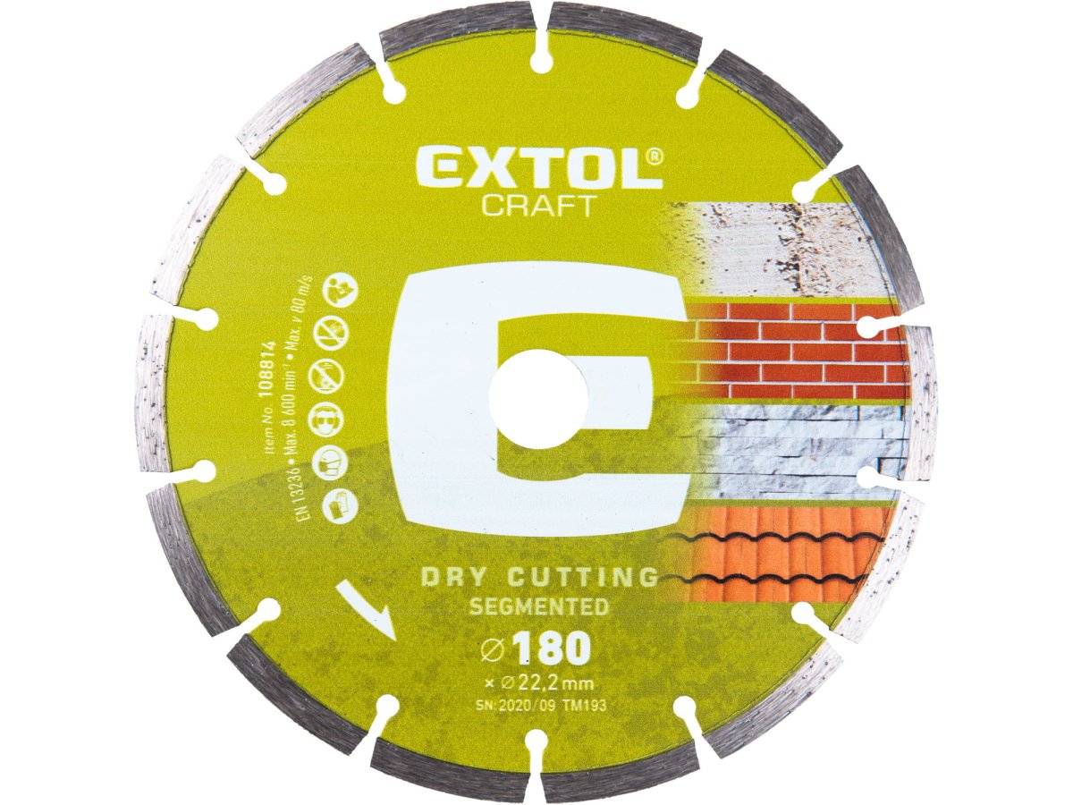EXTOL CRAFT 108814 kotouč diamantový řezný segmentový 180x22,2mm pro suché řezání