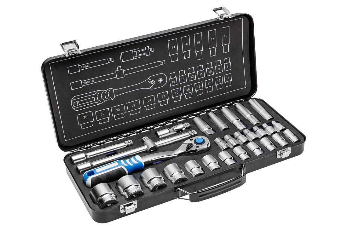Levně HOGERT HT1R480 gola sada 1/2" 29ks v plechovém kufru CrV