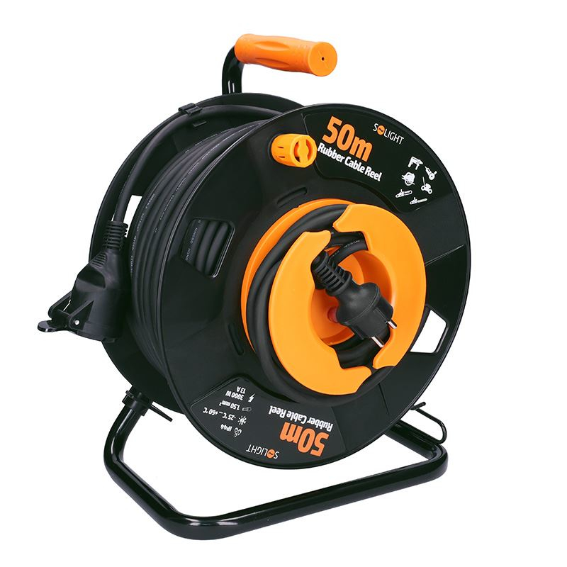SOLIGHT PB31 prodlužovací kabel na bubnu, 1 zásuvka, 50m, venkovní, gumový, 3x1,5mm2