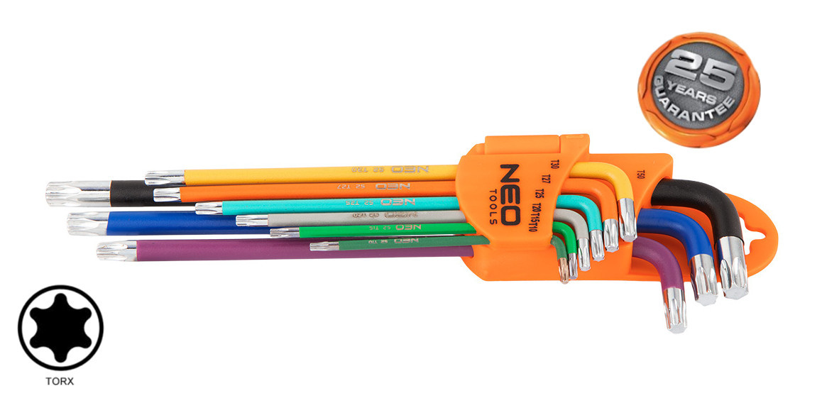 NEO TOOLS 09-518 sada klíčů TORX T10-T50, barevné 9ks