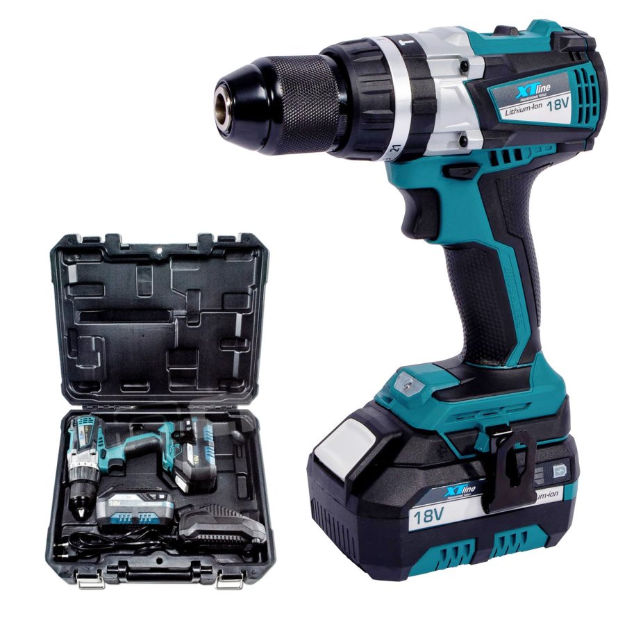 XTline XT102865E aku vrtačka příklepová 18V, 2x4,0Ah LiIon EVE, BRUSHLESS + kufr