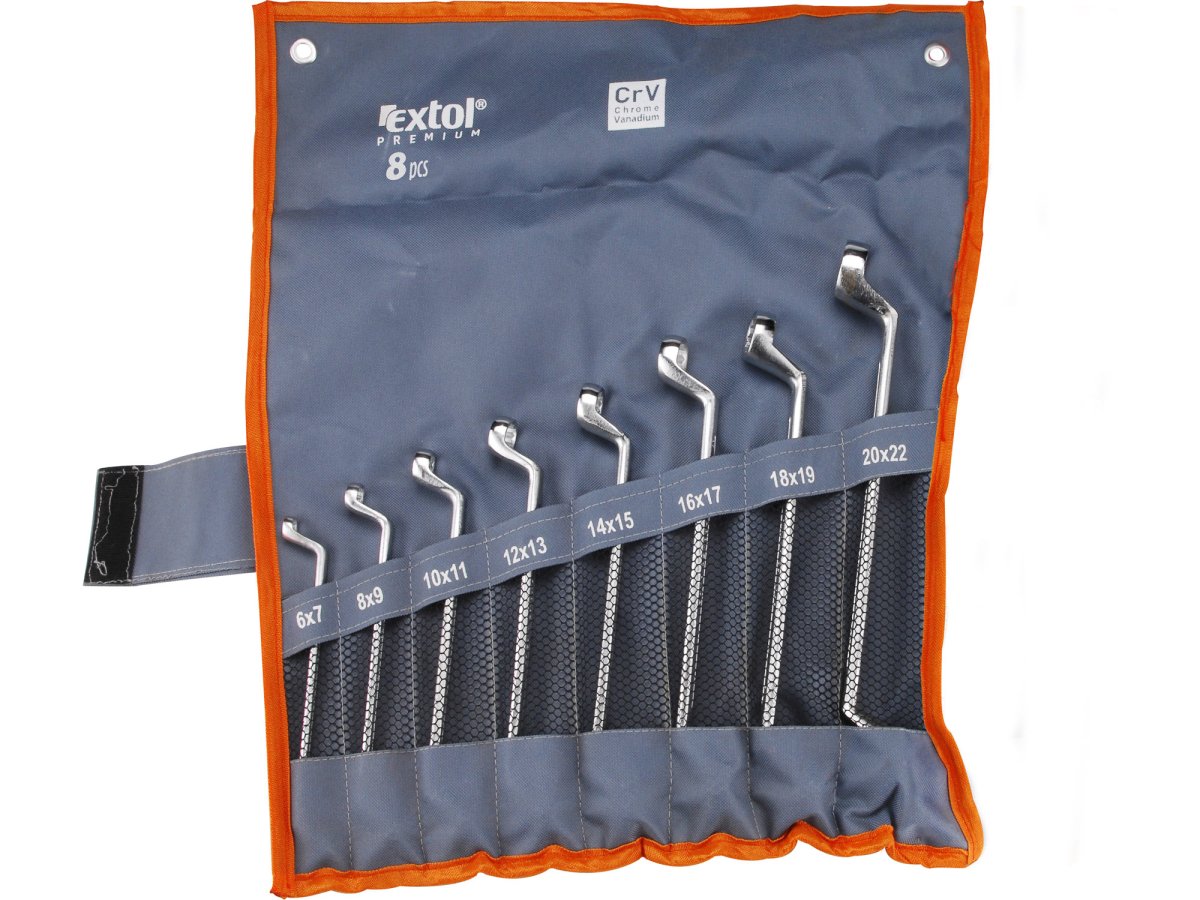 EXTOL PREMIUM 6219 sada klíčů očkových zahnutých 6-22mm CrV 8ks