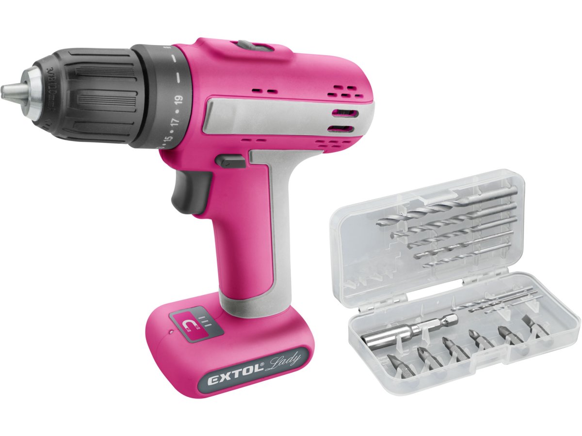 EXTOL LADY 402402 vrtací šroubovák aku růžový, 12V LiIon 1,5 Ah