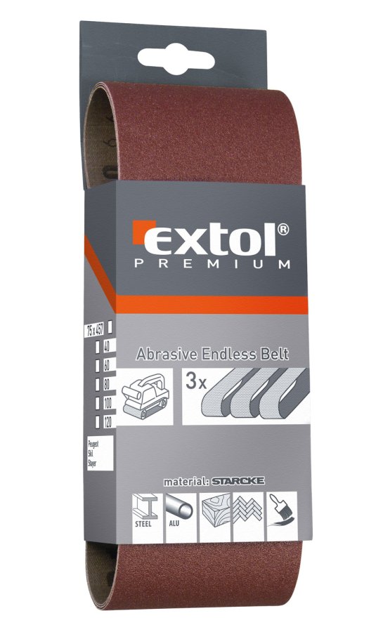 EXTOL PREMIUM 8803504 pás nekonečný brusný 75x457mm P40, 3ks
