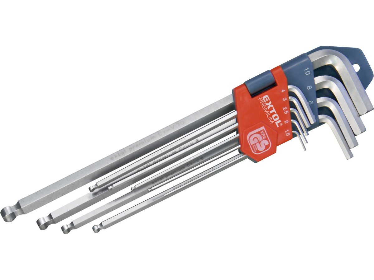 EXTOL PREMIUM 8819312 sada imbus klíčů prodloužených 9ks 1,5-10mm s kuličkou CrV