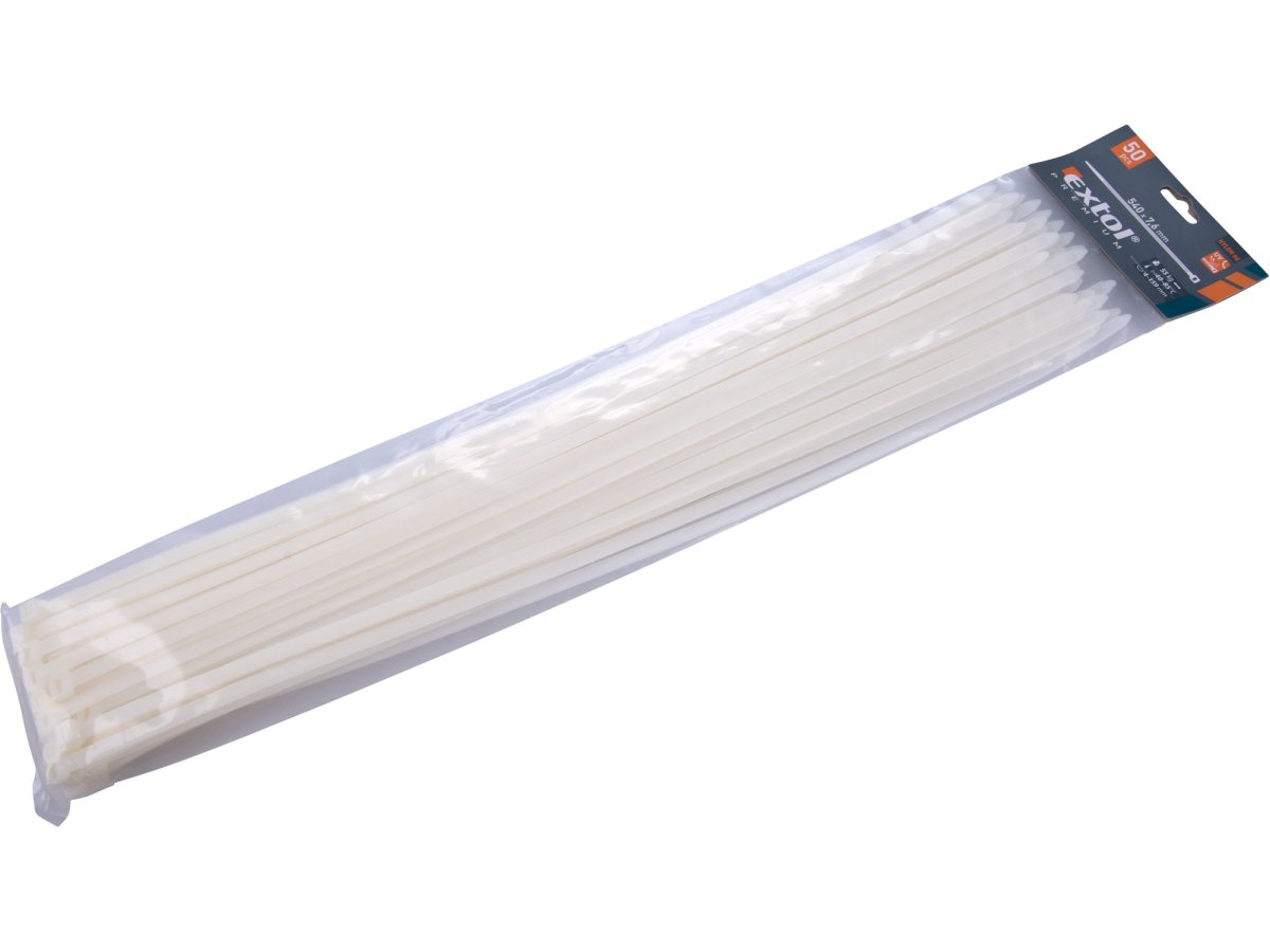 EXTOL PREMIUM 8856122 pásky na vodiče bílé, 540x7,6mm, 50ks, nylon