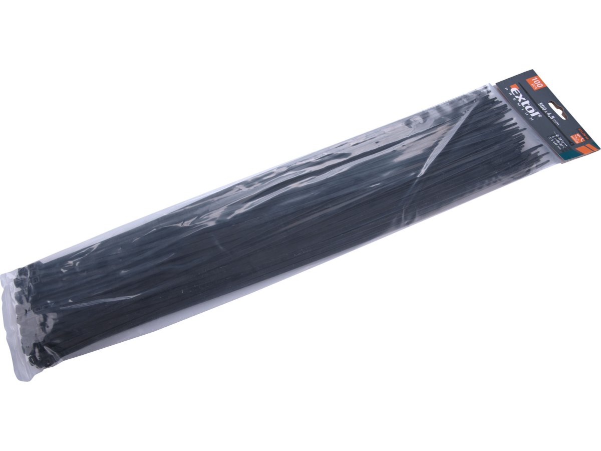EXTOL PREMIUM 8856168 pásky na vodiče černé, 500x4,8mm, 100ks, nylon