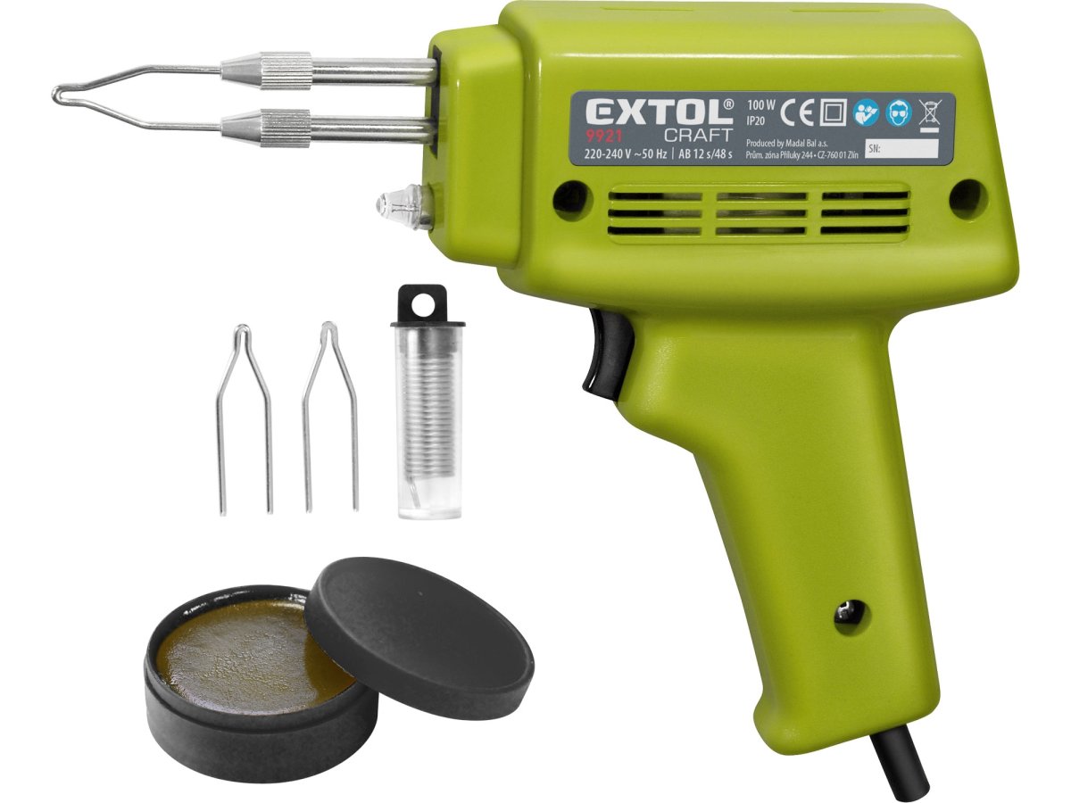 EXTOL CRAFT 9921 trafo pistole pájecí v kufru s příslušenstvím, 100W