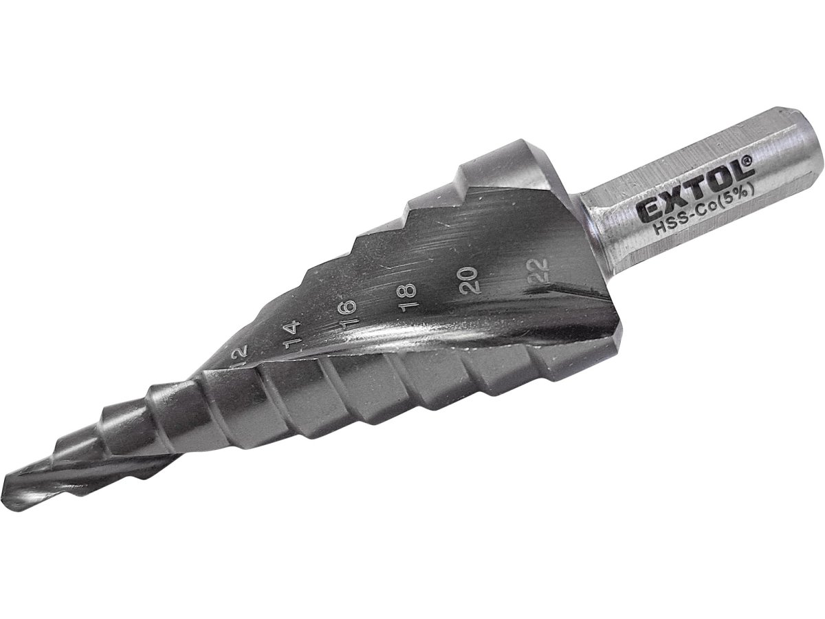 EXTOL INDUSTRIAL 8701192 vrták stupňovitý 4-22mm, po 2mm HSS-Co s lamačem třísek na nerez