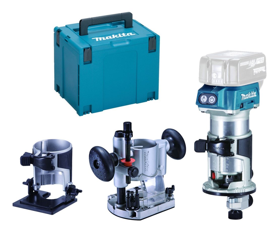 MAKITA DRT50ZJX2 aku kombinovaná horní frézka s příslušenstvím LiIon LXT 18V, bez aku